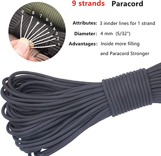 New Paracord 9 Core 550 Parachute Cord Camping Rope 100ft