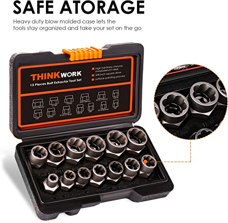 Heavy Duty Bolt Extractor Set | 13+1 PCS Impact Bolt & Nut Remover | Extraction Socket Set