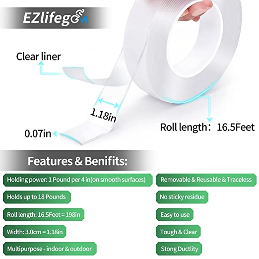 New Double Sided Tape | Multipurpose Wall Tape | Reusable Strong Sticky Transparent Tape