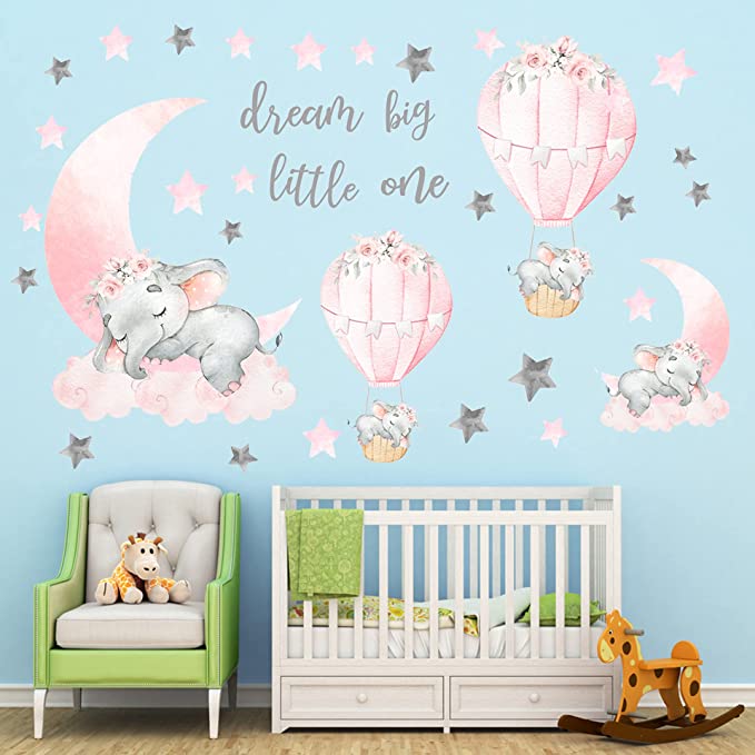 New Dream Big Little One Elephant Wall Stickers | Nursery Kids Home Wall Decor