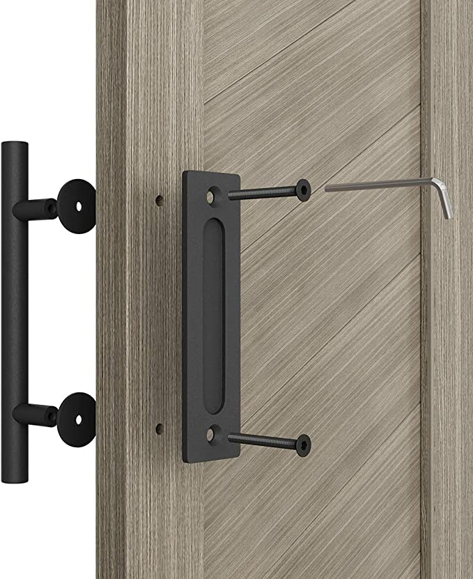 New 12" Sliding Barn Door Handle | Pull & Flush Hardware Set | Solid Cast Iron Rustic Style