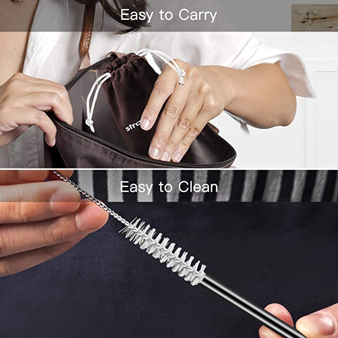 New Reusable Metal Straws | Long Stainless Steel Straws Drinking Straw | Cleaning Brush