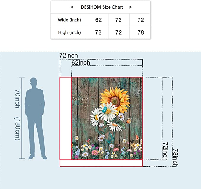 DESIHOM Rustic Sunflower Shower Curtain Farmhouse Country Daisy Shower Curtain Barn Wood Shower ...