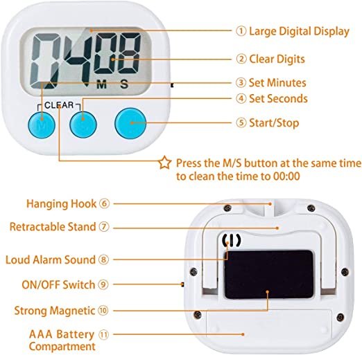 New 2 Pack Digital Kitchen Timer | Loud Alarm Magnetic Backing Stand Cooking Timers