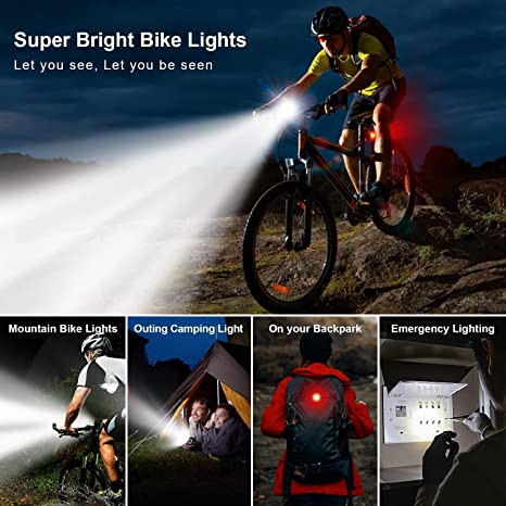 New 10 Modes Bike Light Front Back | LED Bright Rechargeable Powerbank Safety Bicycle Lights