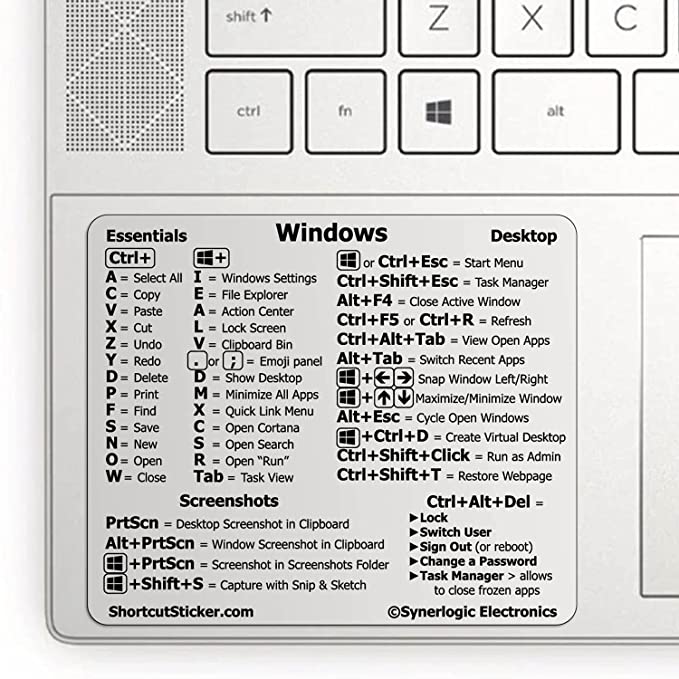 New 3.5" x 2.95" Windows PC Reference Keyboard Shortcut Sticker