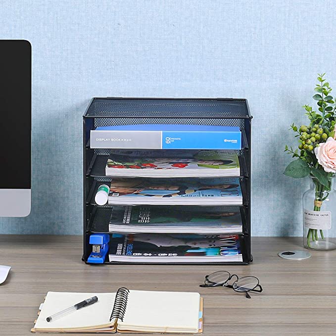 New Mesh Desktop File Organizer | Literature Magazine Holder | 5-Tier