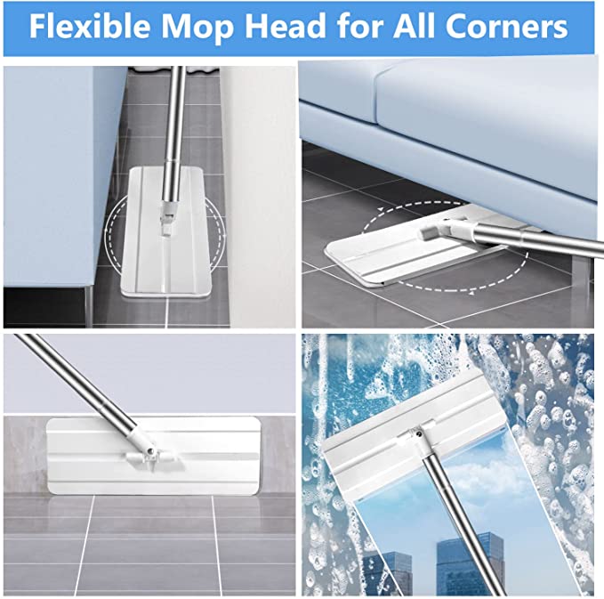 New Flat Mop & Bucket Floor Cleaning System | 8 Microfiber Refills Hands-Free Wringing Mop