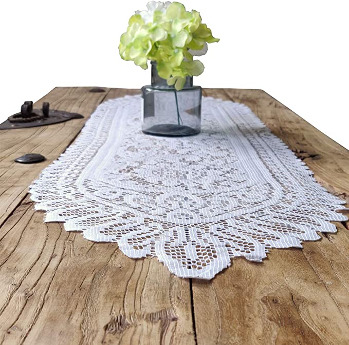 New 2PCS Cotton Crochet Lace Rectangular Table Runner Dresser Scarf