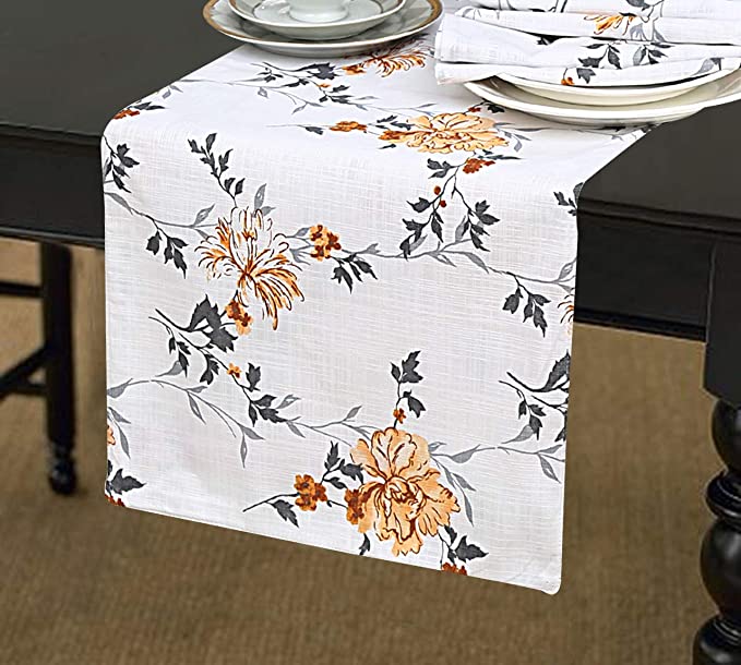 New 14" x 72" Table Runner | Grey Floral Fall Table Runners Linen Table Runner