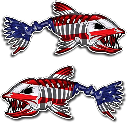 New 2PCS Patriotic American Flag Fishing Decal Vinyl Die Cut