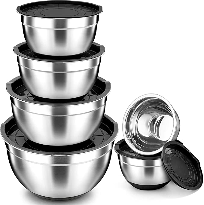 New Set of 6 Stainless Steel Mixing Bowls w/ Air-tigh Lids