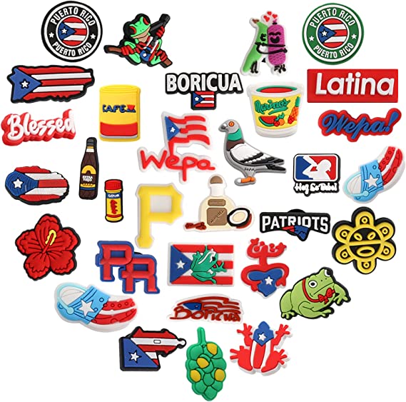 New 32 PCS Puerto Rico Shoe Decoration Charms | Shoe Charms Pack Fit