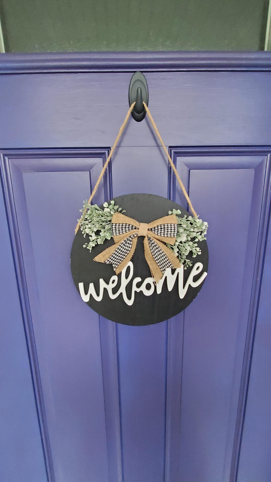 New Welcome Sign for Front Door | Farmhouse Decor Wooden Hanging Round Sign | 12"