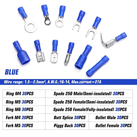 New Electrical Wire Connectors | Spade Bullet Quick Disconnect Assortment Kit | 840 Pcs