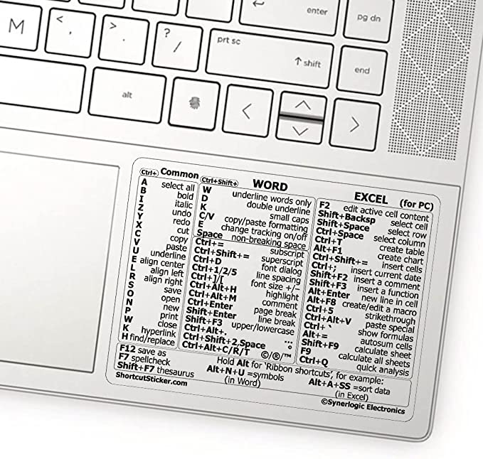 New Microsoft Word/Excel Reference Guide Keyboard Shortcut Sticker