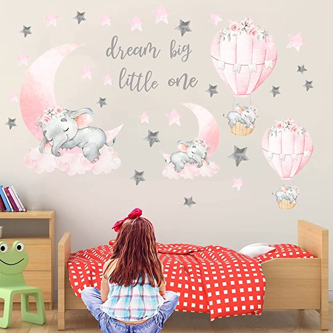 New Dream Big Little One Elephant Wall Stickers | Nursery Kids Home Wall Decor