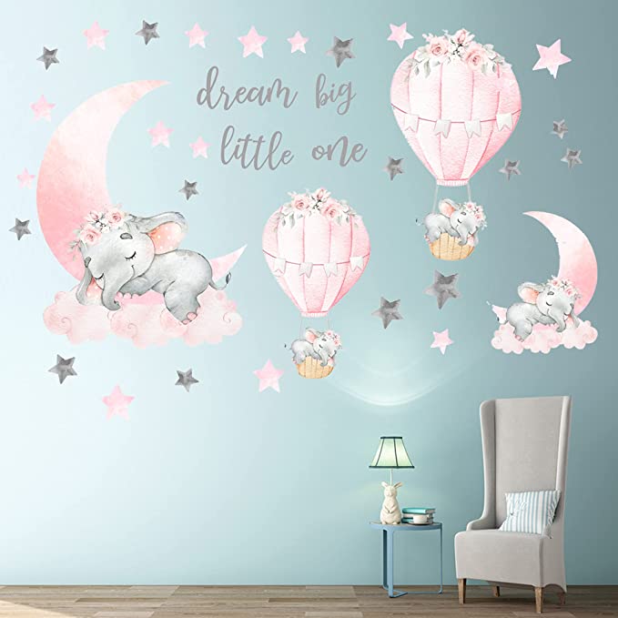 New Dream Big Little One Elephant Wall Stickers | Nursery Kids Home Wall Decor