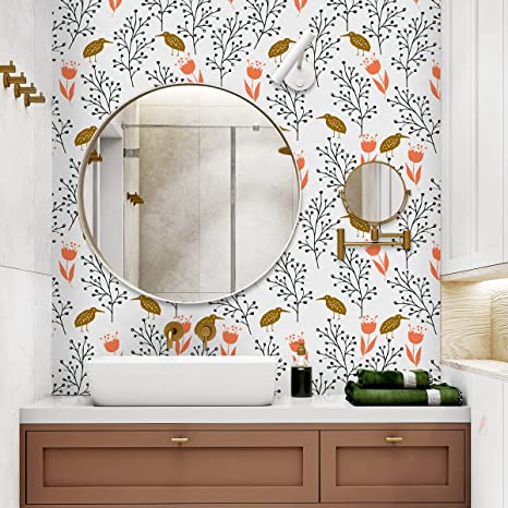 New 17.7" × 118" Self Adhesive Flower Birds Wallpaper | Removable Decorative Wall Paper