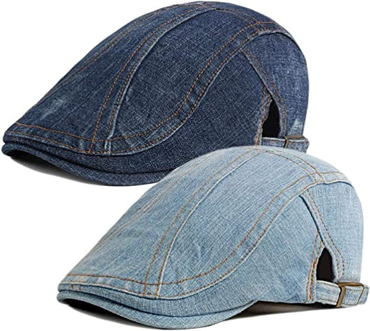 New 2 PCS Mens Denim Cotton Newsboy Cap Ivy Gatsby Driving Hunting Cabbie Hats