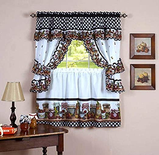 New 36" Long Achim Home Furnishings Mason Jars Kitchen Curtain Cottage Set