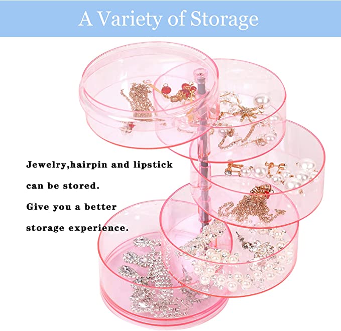 New Jewelry Organizer | Storage Box Jewelry Accessory Storage Tray | Transparent pink | 5 layers