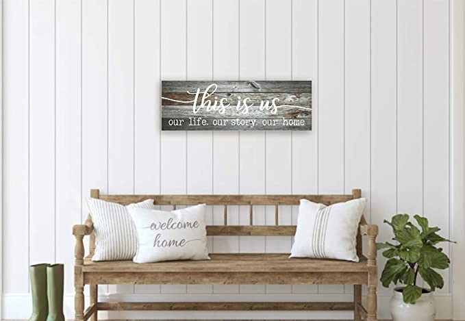 New Rustic Farmhouse Wood Wall Decor Sign | This Is Us Our Life Our Story Our Home | 6" x 18"