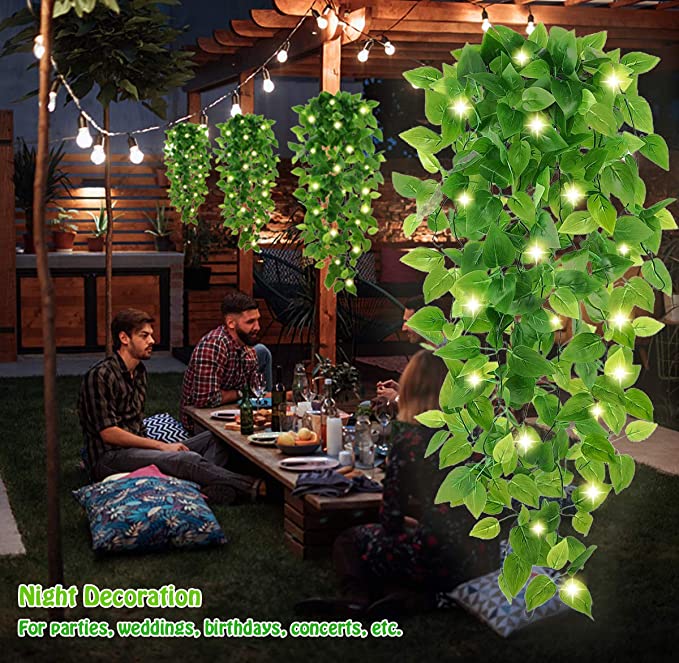 New 2 PCS Artificial Hanging Plants | 20LED Fairy Lights | Indoor/Outdoor Decoration Fake Plants