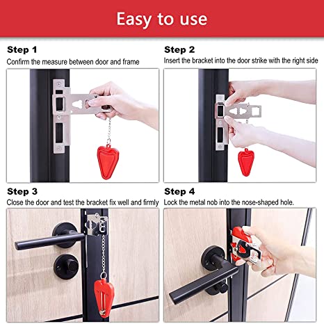 New 2 PCS Upgraded Portable Door Lock & Door Stop Alarm | Dual Protection Security Door Kit