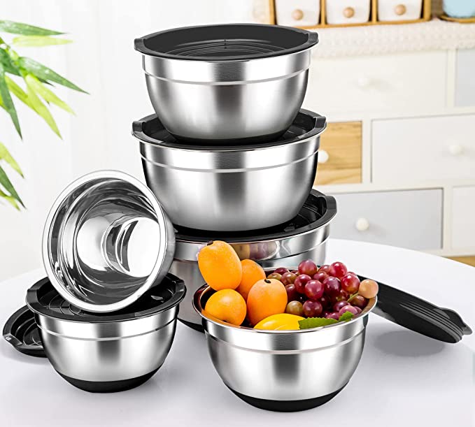 New Set of 6 Stainless Steel Mixing Bowls w/ Air-tigh Lids