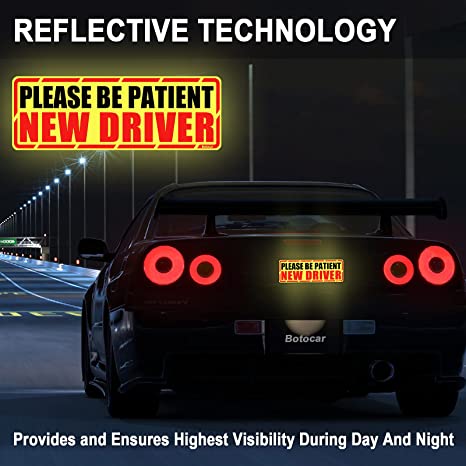 New Reflective & Magnetic Warning New Driver | "Please Be Patient New Driver" Signs | 10" × 3.5"