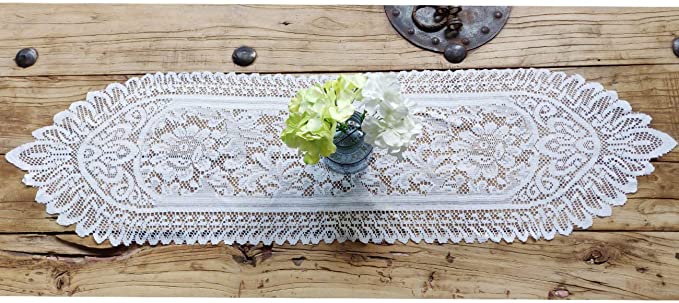 New 2PCS Cotton Crochet Lace Rectangular Table Runner Dresser Scarf