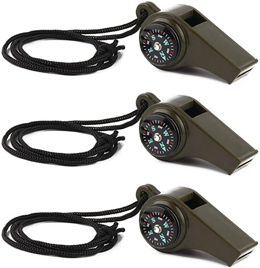 New 3PCS Emergency Survival Whistle w/ Compass and Thermometer