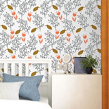 New 17.7" × 118" Self Adhesive Flower Birds Wallpaper | Removable Decorative Wall Paper