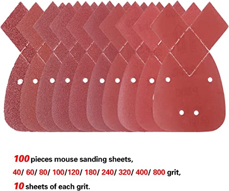 New 100 PCS 10 Sizes Mouse Detail Sander Sanding Sheets Sandpaper w/ Extra 2 Tips