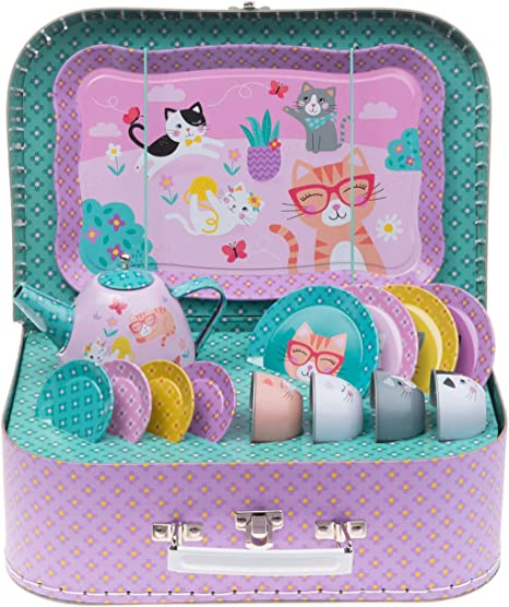 New Kids Tin Tea Set & Carrying Case | 15 Pcs