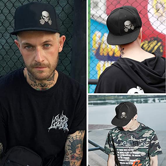 New Skull Middle Finger Flat Bill Hat Snapback Hats | Mens Cool Rock N Roll Caps