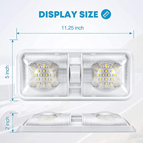 Heavy Duty 12V Led Ceiling Double Dome Light RV Interior Lighting  w/ ON/Off Switch