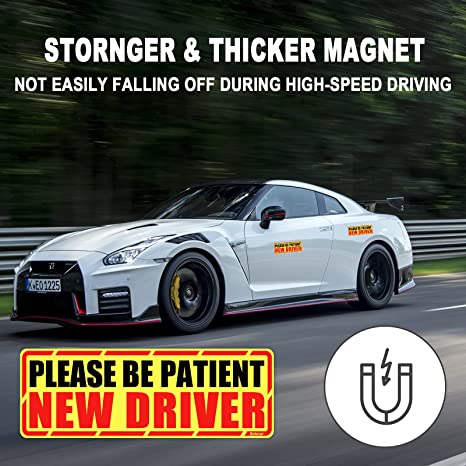 New Reflective & Magnetic Warning New Driver | "Please Be Patient New Driver" Signs | 10" × 3.5"