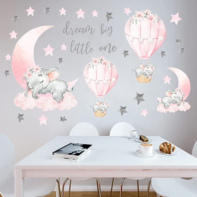 New Dream Big Little One Elephant Wall Stickers | Nursery Kids Home Wall Decor