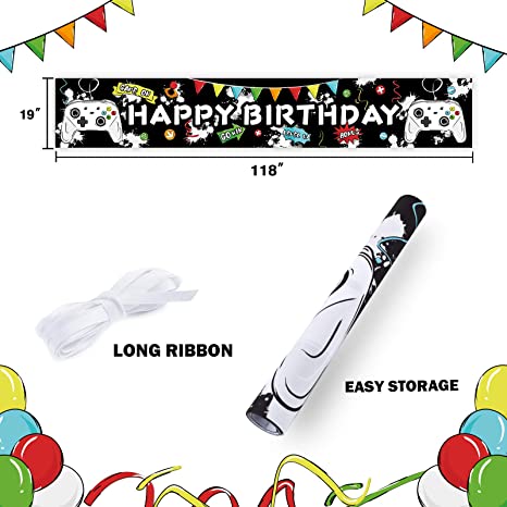 New 19" x 118" Video Game Happ Birthday Banner | Game Theme Party Decorations