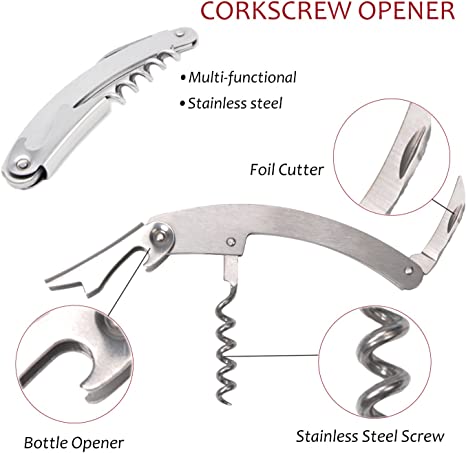 New Wine Bottle Corkscrew Opener Kit | Foil Cutter and Wine Pourer and Stopper