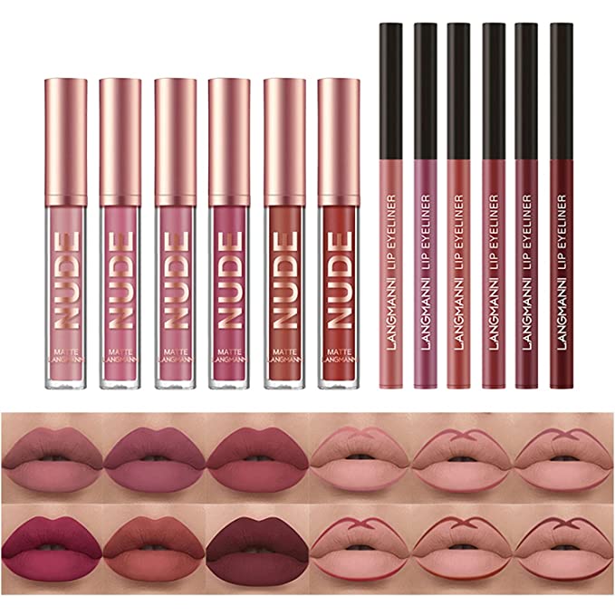 New 12 PCS Matte Liquid Lipstick | Lip Liner Pens Set | Waterproof Long Wear Lip Gloss