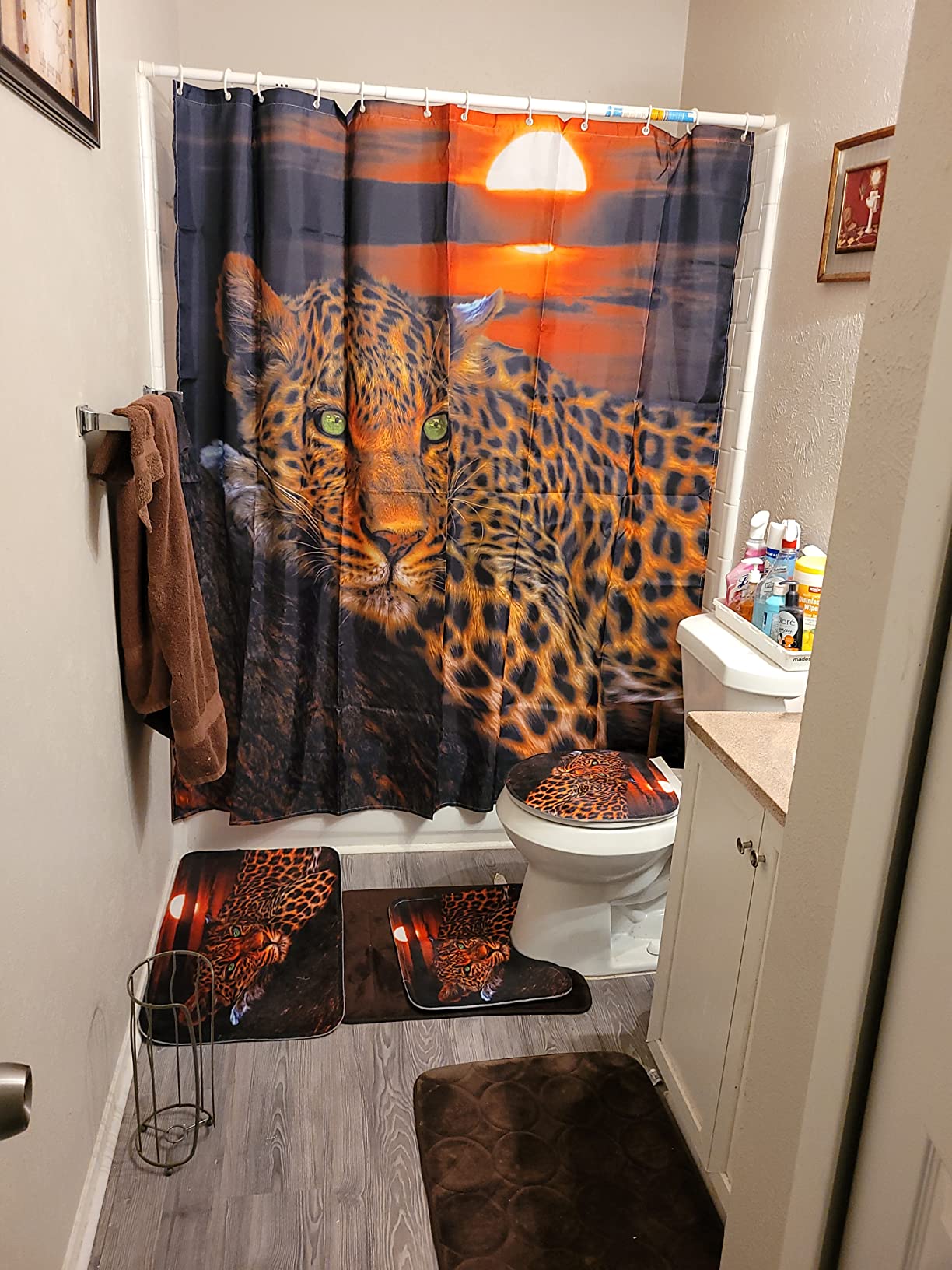 New Moon Leopard Cheetah Shower Curtain Set  Accessories | 70.8" x 70"