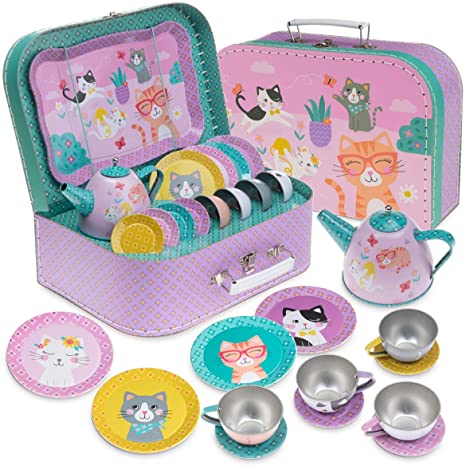 New Kids Tin Tea Set & Carrying Case | 15 Pcs