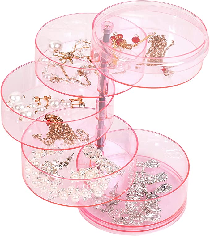 New Jewelry Organizer | Storage Box Jewelry Accessory Storage Tray | Transparent pink | 5 layers