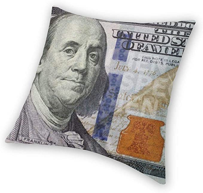 New 18" x 18" Throw Pillow Cushion Cover | 100 Dollar Bill Square Form Decorative Pillow