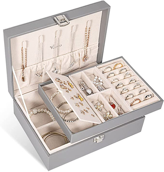 New Jewelry Box Organizer | 2 Layer Large Jewelry Storage Case