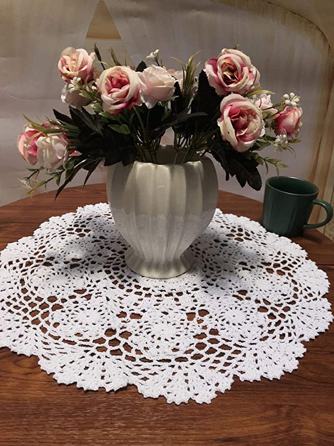 Damanni White Cotton Handmade Crochet Lace Tablecloth Doilies Table Overlay,Round,16 Inch,2PCS