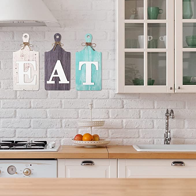 New Rustic Wooden Eat Cutting Board Sign | Hanging Wall Decor Large Farmhouse Eat Letters | 3Pcs